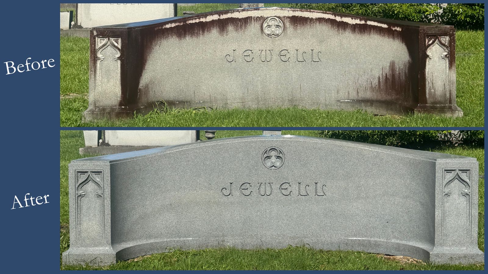 Jewell granite family monument before and after professional monument cleaning