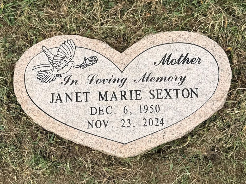 Salisbury Pink heart-shaped granite grave marker by Rico Monuments